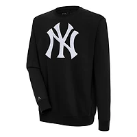 Men's Antigua  Black New York Yankees Victory Crewneck Chenille Pullover Sweatshirt