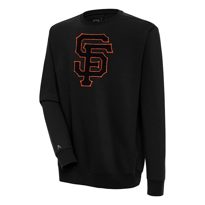 Men's Antigua Black San Francisco Giants Victory Crewneck Chenille Pullover Sweatshirt