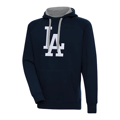 Men's Antigua  Navy Los Angeles Dodgers Victory Chenille Pullover Hoodie