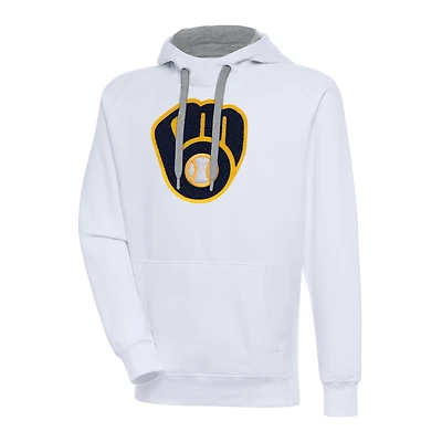 Men's Antigua  White Milwaukee Brewers Victory Chenille Pullover Hoodie