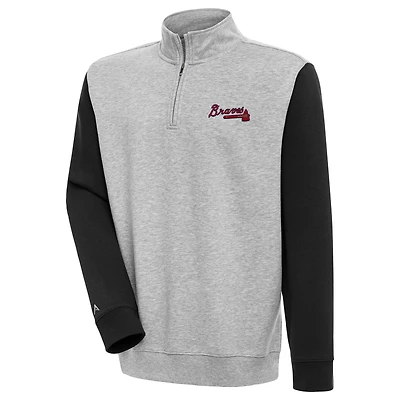 Men's Antigua  Heather Gray/Black Atlanta Braves Victory Colorblock Quarter-Zip Pullover Top