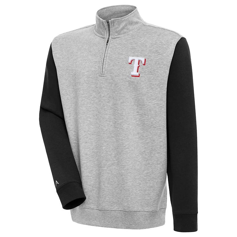Men's Antigua  Heather Gray/Black Texas Rangers Victory Colorblock Quarter-Zip Pullover Top