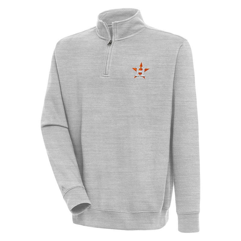 Men's Antigua Heather Gray Houston Astros Victory Quarter-Zip Pullover Top