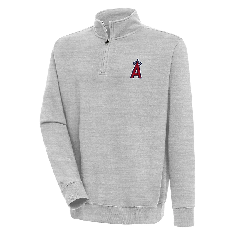 Men's Antigua  Heather Gray Los Angeles Angels Victory Quarter-Zip Pullover Top