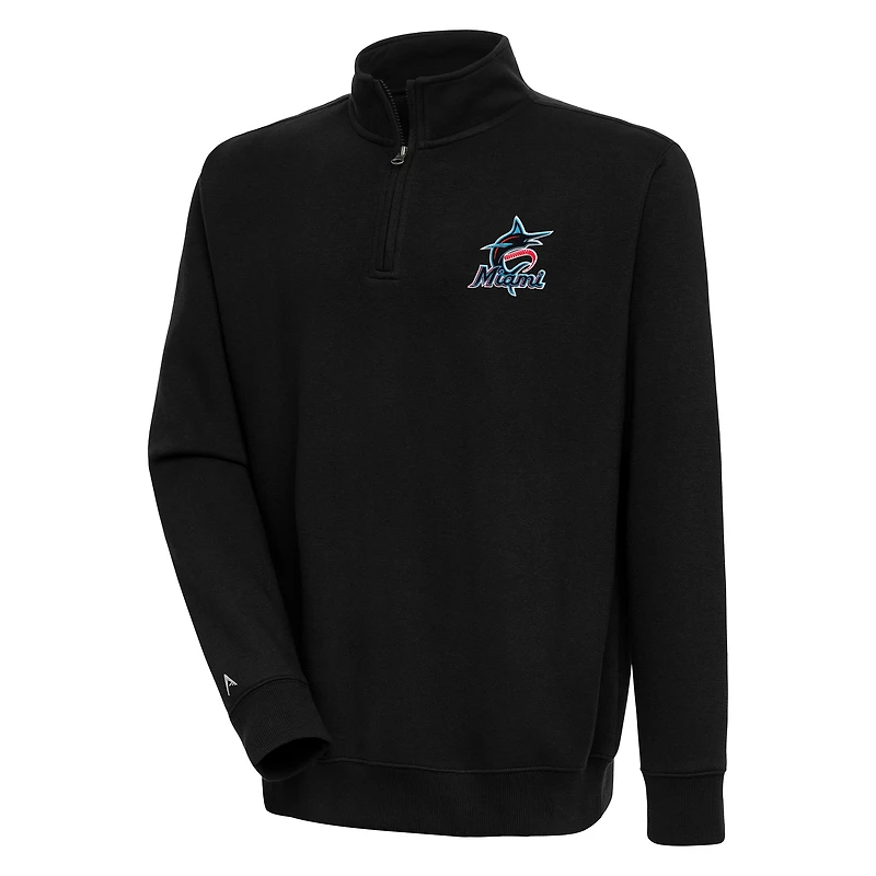 Men's Antigua  Black Miami Marlins Victory Quarter-Zip Pullover Top