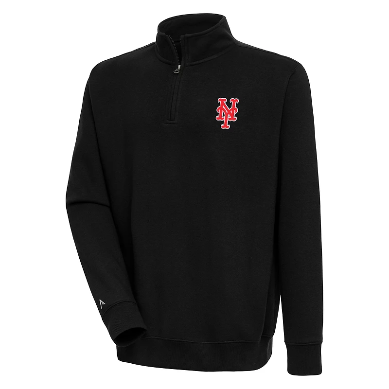 Men's Antigua Black New York Mets Victory Quarter-Zip Pullover Top
