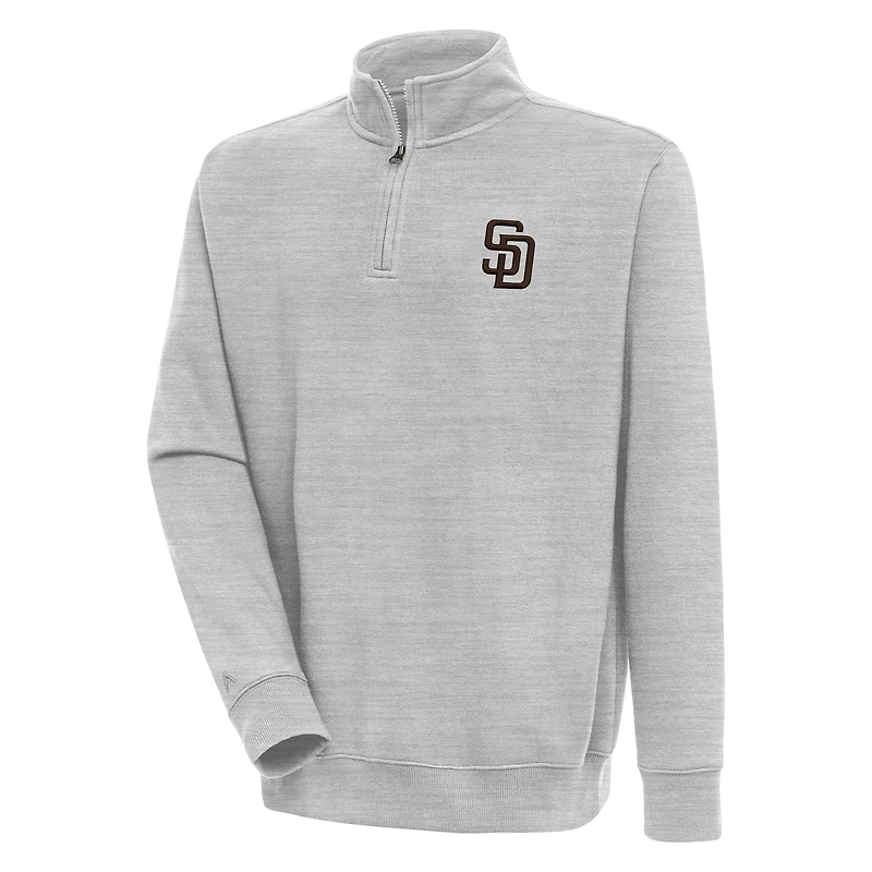 Men's Antigua  Heather Gray San Diego Padres Victory Quarter-Zip Pullover Top