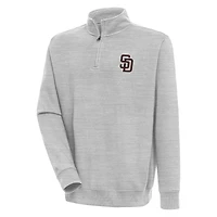 Men's Antigua  Heather Gray San Diego Padres Victory Quarter-Zip Pullover Top