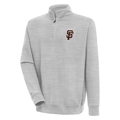 Men's Antigua  Heather Gray San Francisco Giants Victory Quarter-Zip Pullover Top