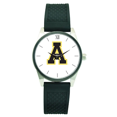 Men's Silver Appalachian State Mountaineers Black Silicone Strap Wristwatch