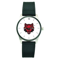 Men's Silver Arkansas State Red Wolves Black Silicone Strap Wristwatch