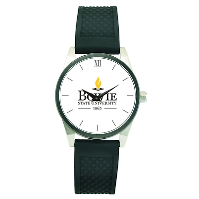 Men's Silver Bowie State Bulldogs Black Silicone Strap Wristwatch