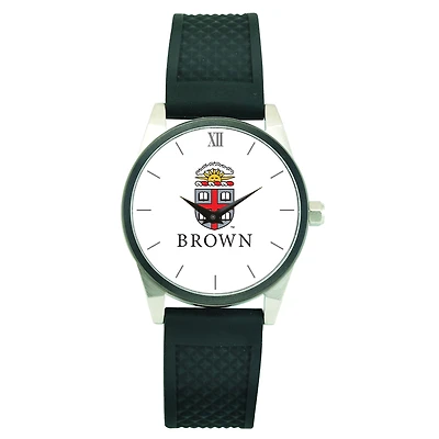 Men's Silver Brown Bears Black Silicone Strap Wristwatch