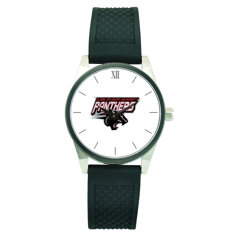 Men's Silver Clark Atlanta University Panthers Black Silicone Strap Wristwatch