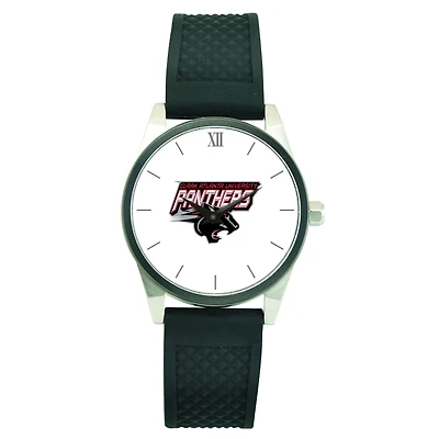 Men's Silver Clark Atlanta University Panthers Black Silicone Strap Wristwatch