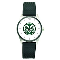 Men's Silver Colorado State Rams Black Silicone Strap Wristwatch