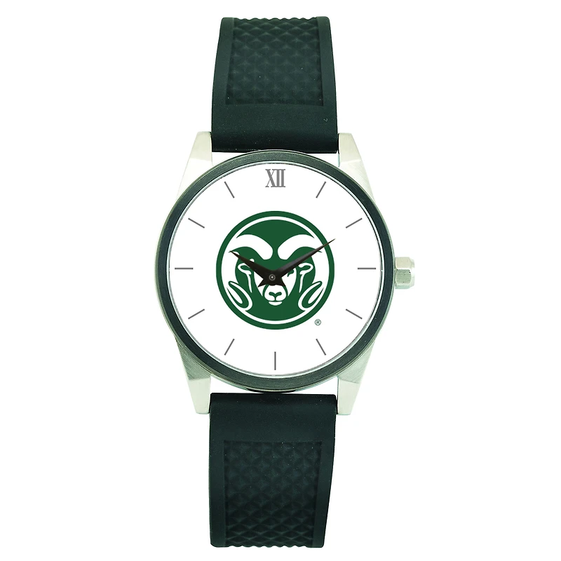 Men's Silver Colorado State Rams Black Silicone Strap Wristwatch
