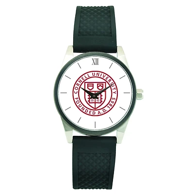 Men's Silver Cornell Big Red Black Silicone Strap Wristwatch