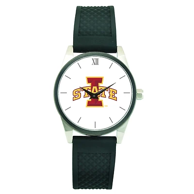Men's Silver Iowa State Cyclones Black Silicone Strap Wristwatch