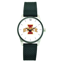 Men's Silver Iowa State Cyclones Black Silicone Strap Wristwatch