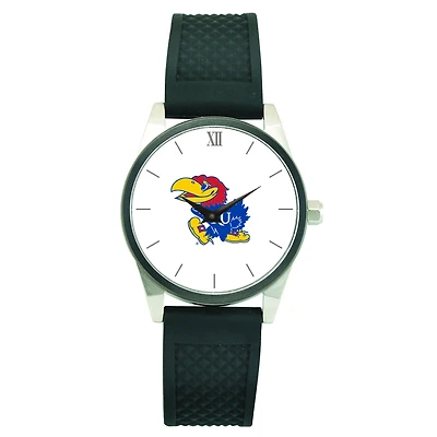 Men's Silver Kansas Jayhawks Black Silicone Strap Wristwatch