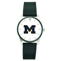 Men's Silver Michigan Wolverines Black Silicone Strap Wristwatch