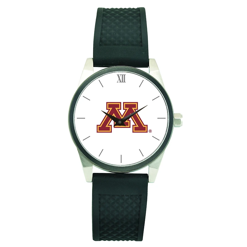 Men's Silver Minnesota Golden Gophers Black Silicone Strap Wristwatch