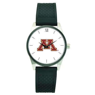 Men's Silver Minnesota Golden Gophers Black Silicone Strap Wristwatch