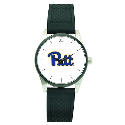 Men's Silver Pitt Panthers Black Silicone Strap Wristwatch