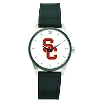 Men's Silver USC Trojans Black Silicone Strap Wristwatch