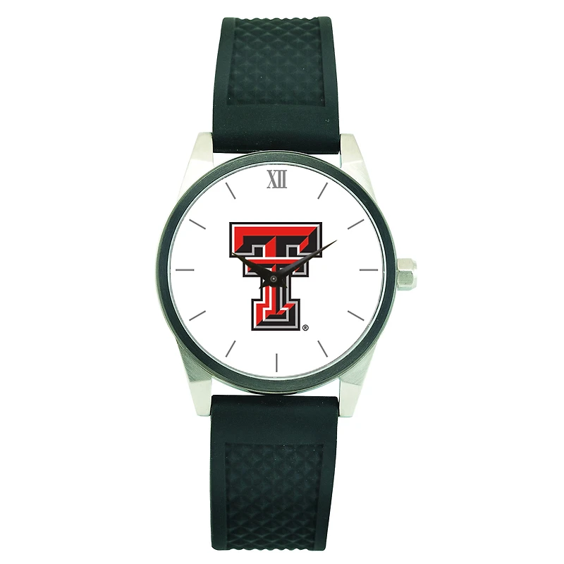 Men's Silver Texas Tech Red Raiders Black Silicone Strap Wristwatch
