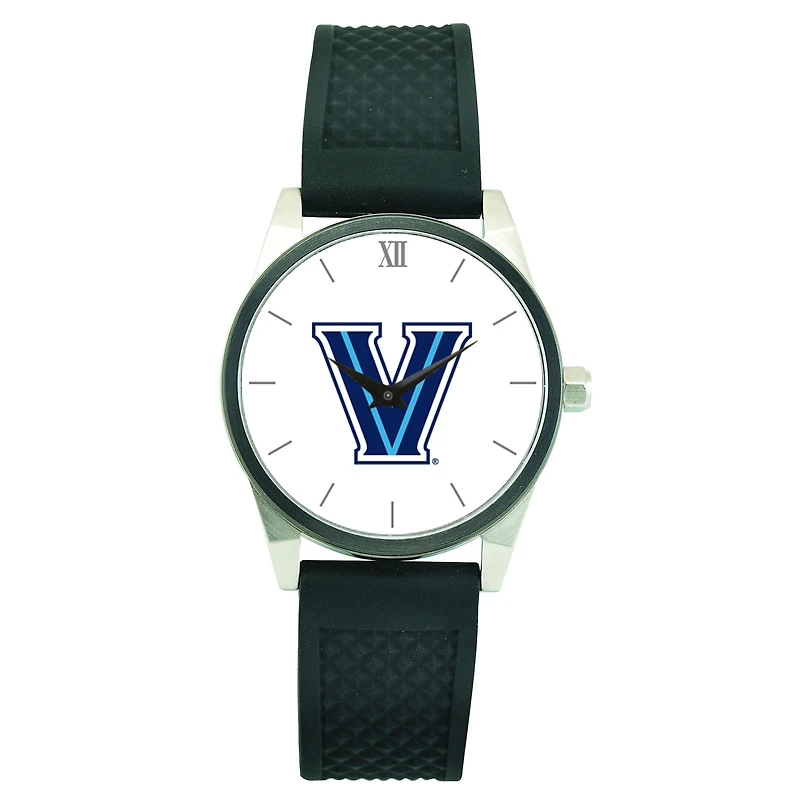 Men's Silver Villanova Wildcats Black Silicone Strap Wristwatch
