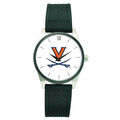Men's Silver Virginia Cavaliers Black Silicone Strap Wristwatch