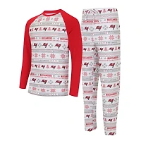 Men's Concepts Sport White/Red Tampa Bay Buccaneers Tinsel Raglan Long Sleeve Top & Pants Sleep Set