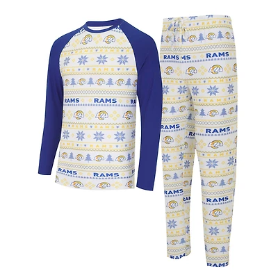 Men's Concepts Sport White/Royal Los Angeles Rams Tinsel Raglan Long Sleeve Top & Pants Sleep Set