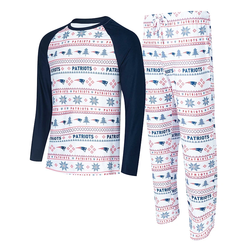 Men's Concepts Sport White/Navy New England Patriots Tinsel Raglan Long Sleeve Top & Pants Sleep Set