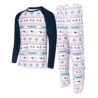 Men's Concepts Sport White/Navy New England Patriots Tinsel Raglan Long Sleeve Top & Pants Sleep Set