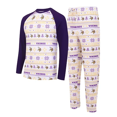 Men's Concepts Sport White/Purple Minnesota Vikings Tinsel Raglan Long Sleeve Top & Pants Sleep Set