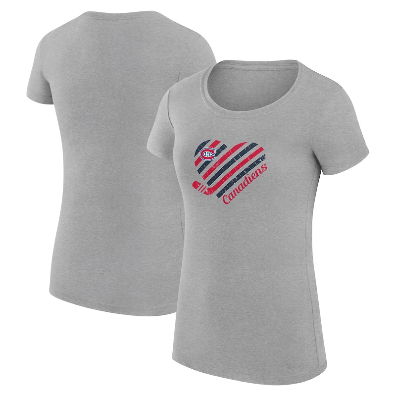 Women's G-III 4Her by Carl Banks  Heather Gray Montreal Canadiens Super-Slim Fit Lightweight Heart T-Shirt