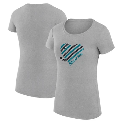 Women's G-III 4Her by Carl Banks  Heather Gray San Jose Sharks Super-Slim Fit Lightweight Heart T-Shirt