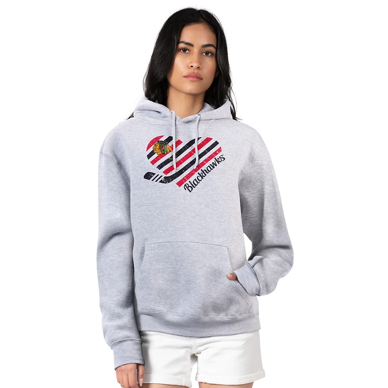 Women's G-III 4Her by Carl Banks  Heather Gray Chicago Blackhawks Heart Pullover Hoodie