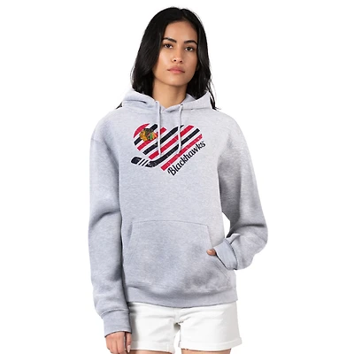 Women's G-III 4Her by Carl Banks  Heather Gray Chicago Blackhawks Heart Pullover Hoodie