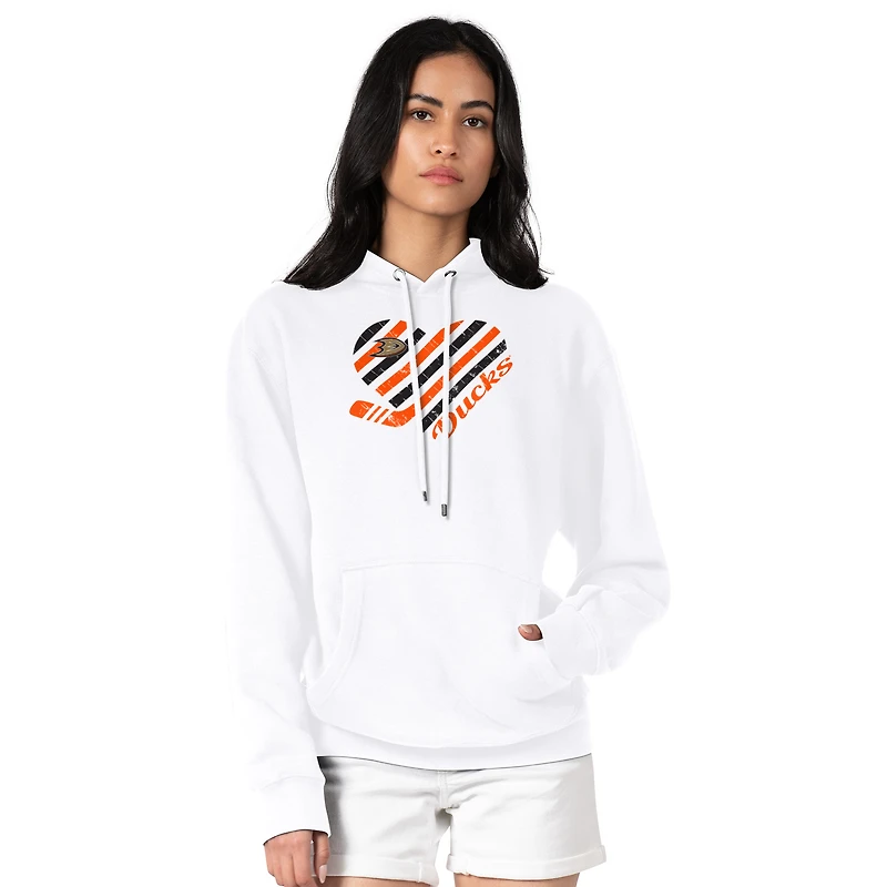 Women's G-III 4Her by Carl Banks White Anaheim Ducks Heart Pullover Hoodie