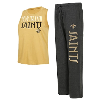 Women's Concepts Sport Black/Gold New Orleans Saints Muscle Tank Top & Pants Lounge Set