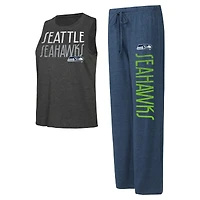 Women's Concepts Sport Navy/Charcoal Seattle Seahawks Muscle Tank Top & Pants Lounge Set
