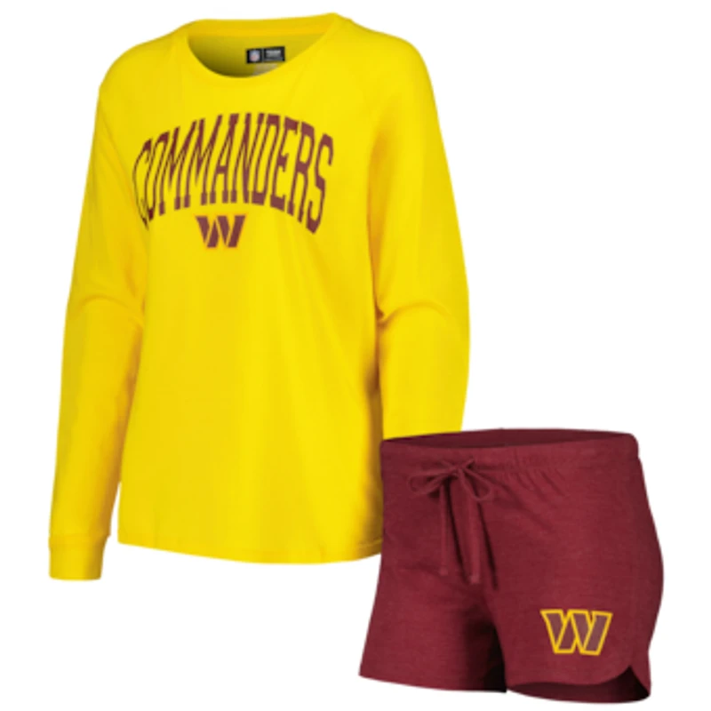 Women's Concepts Sport Burgundy/Gold Washington Commanders Raglan Long Sleeve Top & Shorts Lounge Set