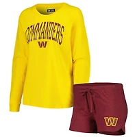 Women's Concepts Sport Burgundy/Gold Washington Commanders Raglan Long Sleeve Top & Shorts Lounge Set