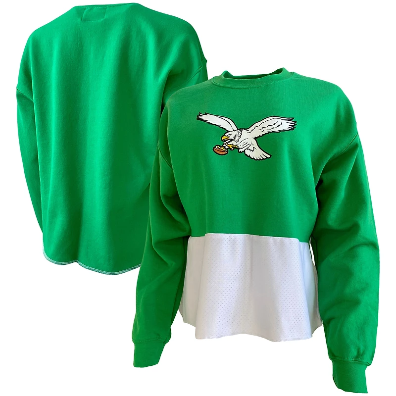 Women's Refried Apparel  Kelly Green Philadelphia Eagles Retro Cropped Tri-Blend Pullover Sweatshirt