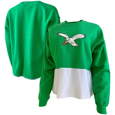 Women's Refried Apparel  Kelly Green Philadelphia Eagles Retro Cropped Tri-Blend Pullover Sweatshirt