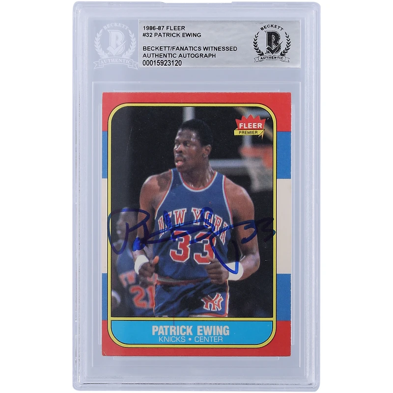 Patrick Ewing New York Knicks Autographed 1986 Fleer Series 1 #32 Beckett Fanatics Witnessed Authenticated Rookie Card